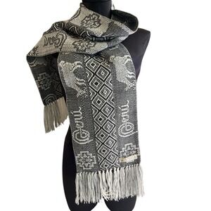Alpaca Andes Woven Scarf Gray Black Llama Geometric Fringe Winter Wrap